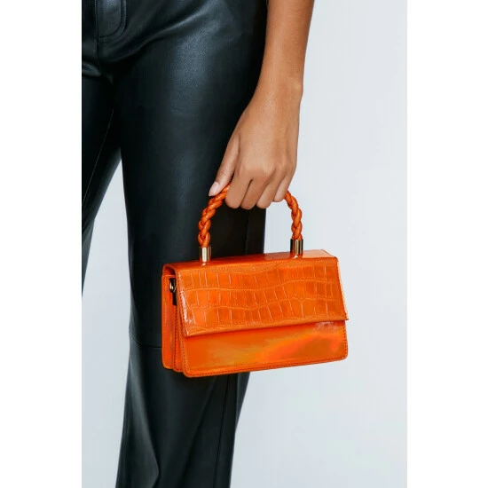 NastyGal Twisted Handle Croc Detail Handle Bag For Female - Image 5
