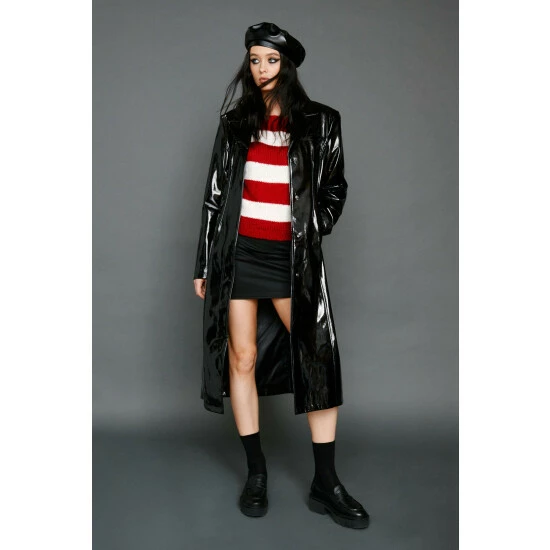 NastyGal Faux Vinyl Longline Coat For Female - Image 2