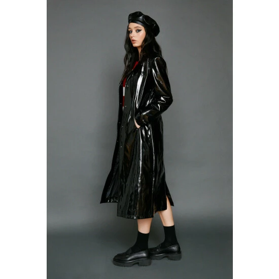 NastyGal Faux Vinyl Longline Coat For Female - Image 3