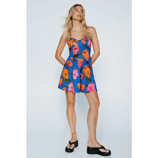NastyGal Floral Print Corset Style Mini Dress For Female