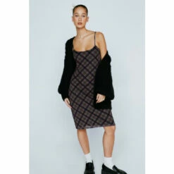 NastyGal Petite Check Mesh Midi Dress For Female