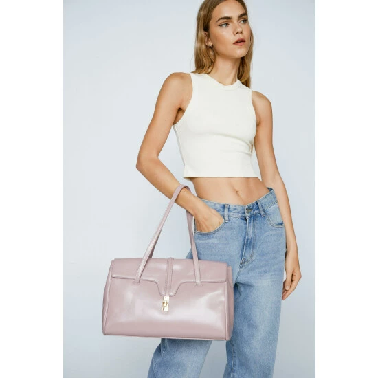 NastyGal Faux Leather Oversixed Buckle Shoulder Bag For Female - Image 2