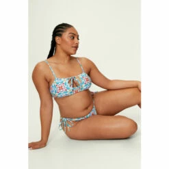 NastyGal Plus Recycled Tile Ruched Tie Bikini Set For Female