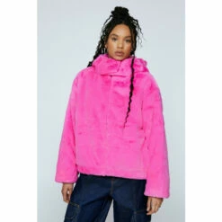 NastyGal Premium Faux Fur Hooded Zip Through Coat For Female