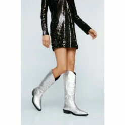 NastyGal Real Leather Stitched Western Boot For Female