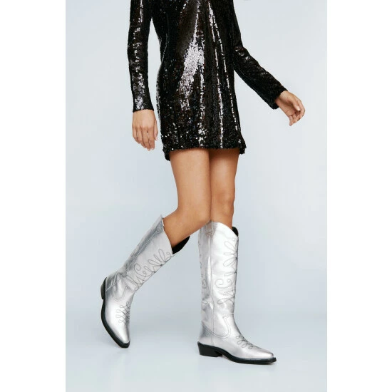 NastyGal Real Leather Stitched Western Boot For Female - Image 5