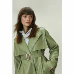 NastyGal Belted Faux Leather Trench Coat For Female