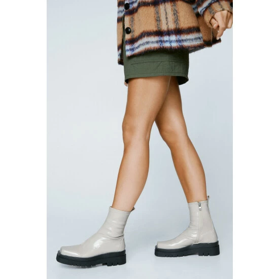 NastyGal Square Toe Patent Ankle Sock Boots For Female