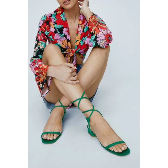 NastyGal Faux Suede Flat Ankle Tie Sandals For Female - Image 2