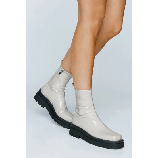 NastyGal Square Toe Patent Ankle Sock Boots For Female - Image 2