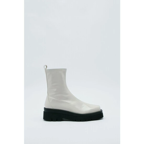 NastyGal Square Toe Patent Ankle Sock Boots For Female - Image 3