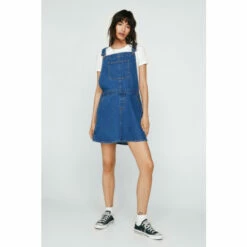 NastyGal Contrast Stitch Detail Denim Overall Dress For Female