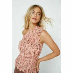 NastyGal Paisley Print One Shoulder Crop Top For Female
