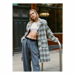 NastyGal Brushed Wool Look Checked Overcoat For Female