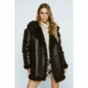 NastyGal Premium Faux Leather Borg Lined Aviator Coat For Female