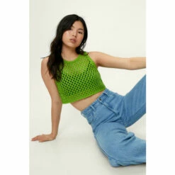 NastyGal Crochet Mesh Racerback Crop Top For Female