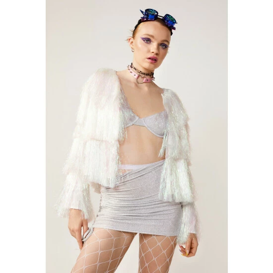 NastyGal Petite Tinsel Fringe Detail Tiered Jacket For Female