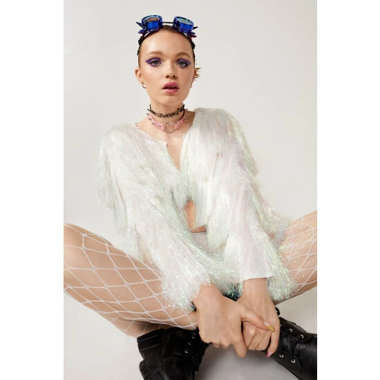 NastyGal Petite Tinsel Fringe Detail Tiered Jacket For Female - Image 3