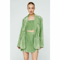 NastyGal Oversized Crinkle Velvet Blazer For Female