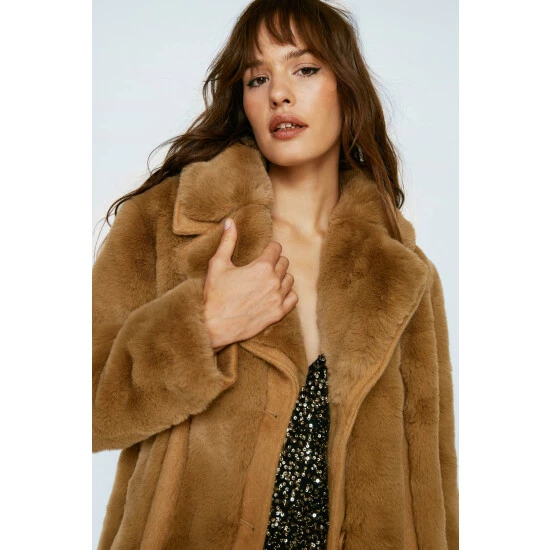 NastyGal Premium Faux Fur Panelled Wool Coat For Female - Image 2