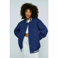 NastyGal Quilted Collarless Varsity Jacket For Female