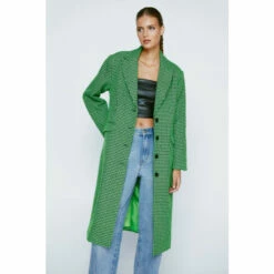 NastyGal Neon Check Print Longline Coat For Female