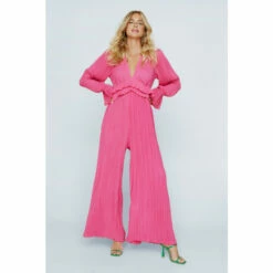 NastyGal Petite Plisse Chiffon Wide Leg Jumpsuit For Female