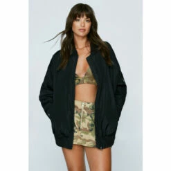 NastyGal Plus Size Oversized Bomber Jacket For Female