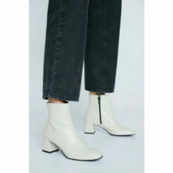 NastyGal Real Leather Low Block Heel Ankle Boots For Female