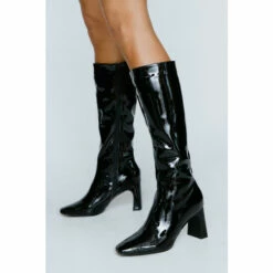 NastyGal Patent Knee High Heeled Boots For Female