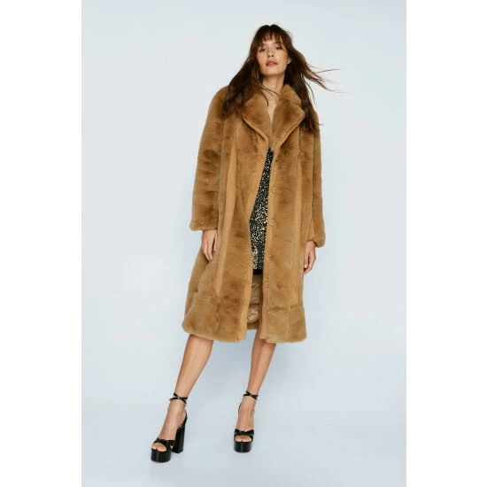 NastyGal Premium Faux Fur Panelled Wool Coat For Female - Image 3