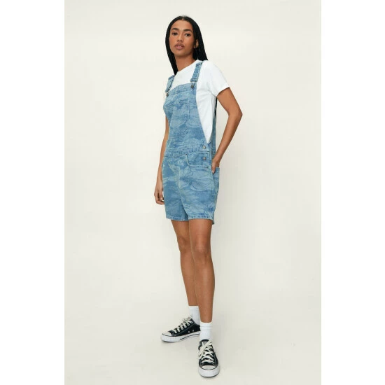 NastyGal Floral Laser Print Denim Short Dungarees For Female - Image 2