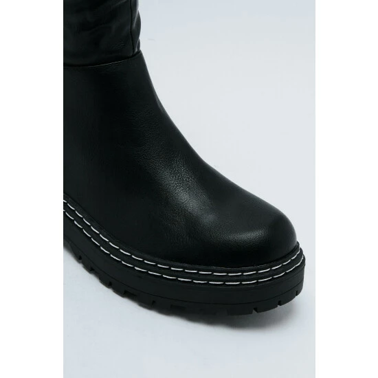 NastyGal Faux Sheering Contrast Stitch Knee High Boots For Female - Image 4