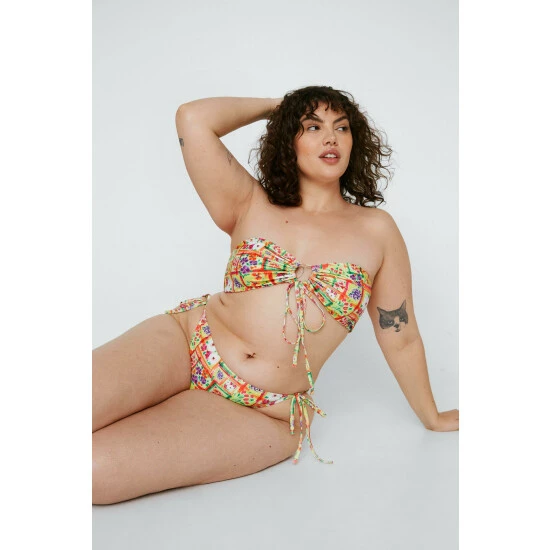 NastyGal Plus Size Recycled Floral Print Bandeau Bikini For Female