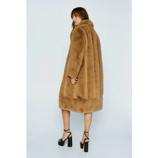 NastyGal Premium Faux Fur Panelled Wool Coat For Female - Image 4