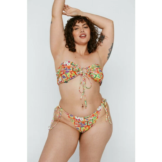 NastyGal Plus Size Recycled Floral Print Bandeau Bikini For Female - Image 3