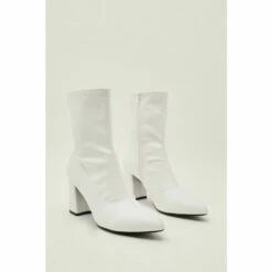 NastyGal Patent Faux Leather Block Heel Sock Boots For Female