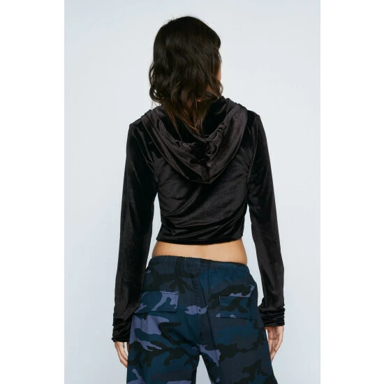 NastyGal Premium Velour Cropped Zip Up Hoodie For Female - Image 4