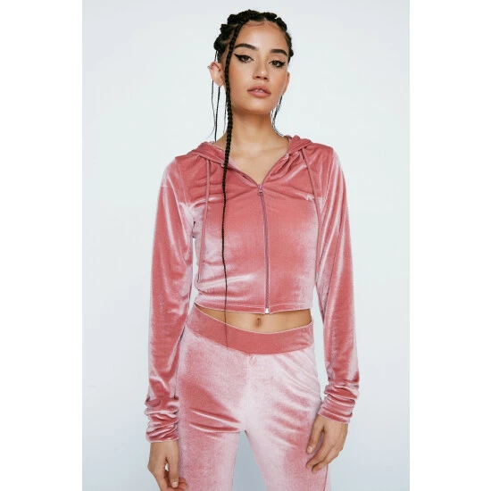 NastyGal Premium Velour Cropped Zip Up Hoodie For Female - Image 6