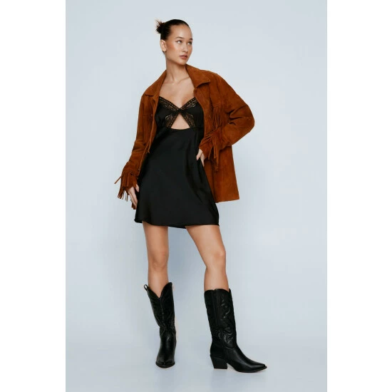 NastyGal Petite Lace Detail Satin Mini Dress For Female - Image 2